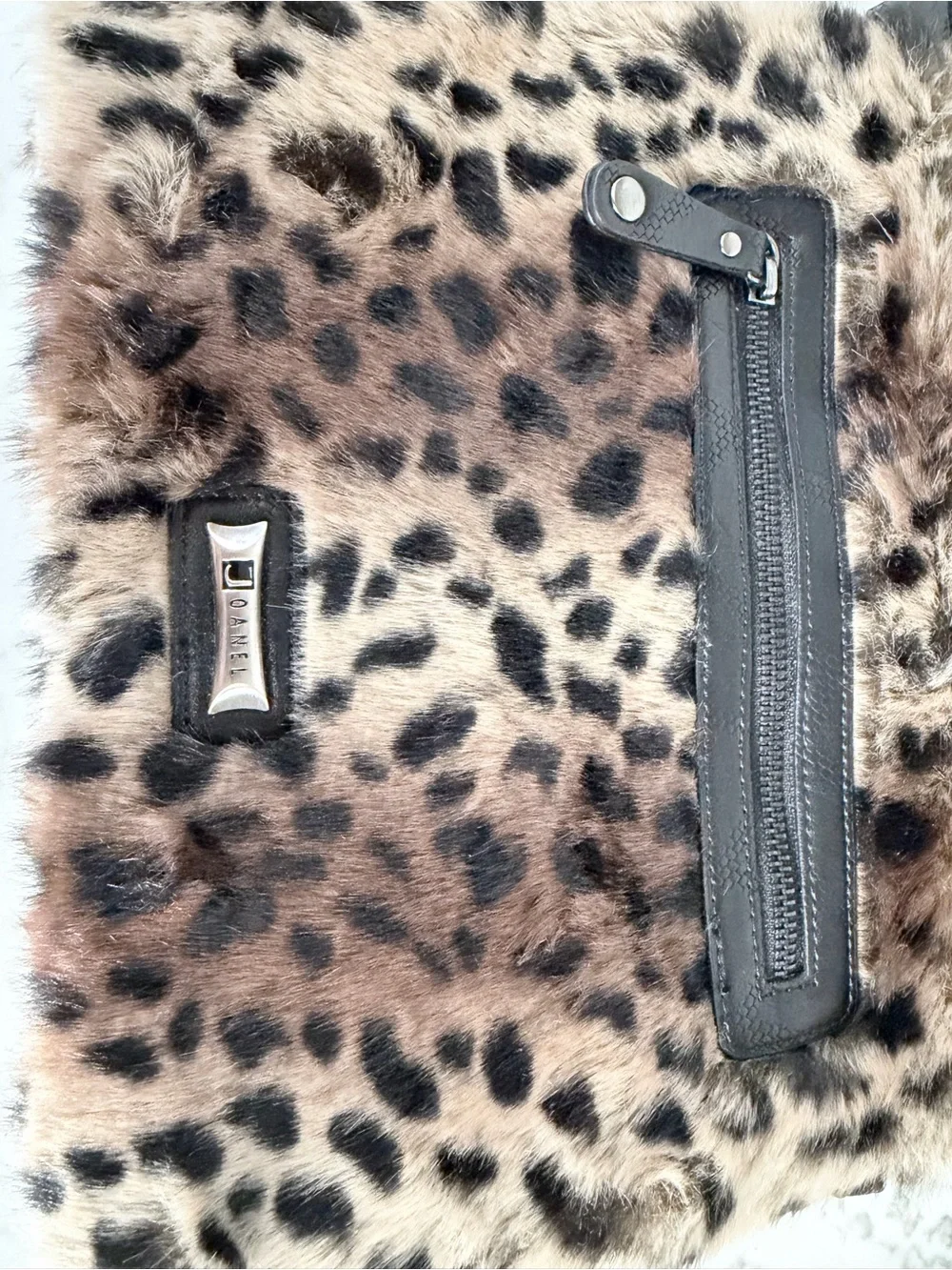 Vintage Joanel Leopard Print Faux Fur Crossbody Clutch - Black Trim